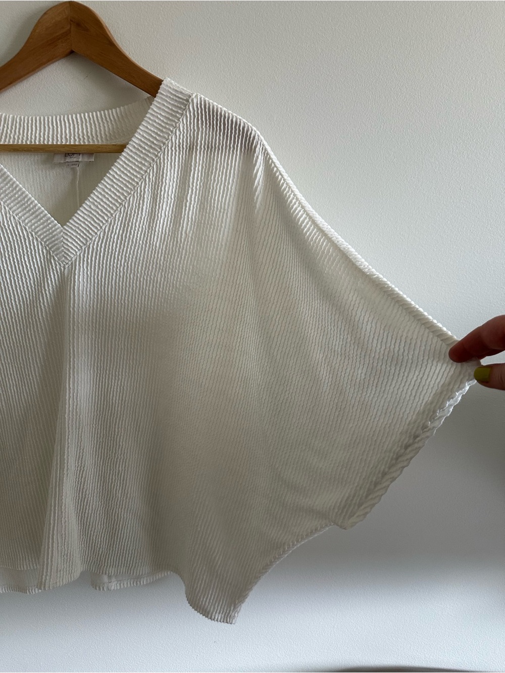 LOFT Cream V-Neck Ribbed Batwing Top - Picture 2 of 5